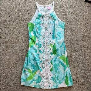 Floral Lily Pulitzer Halter Dress in Green and Blue